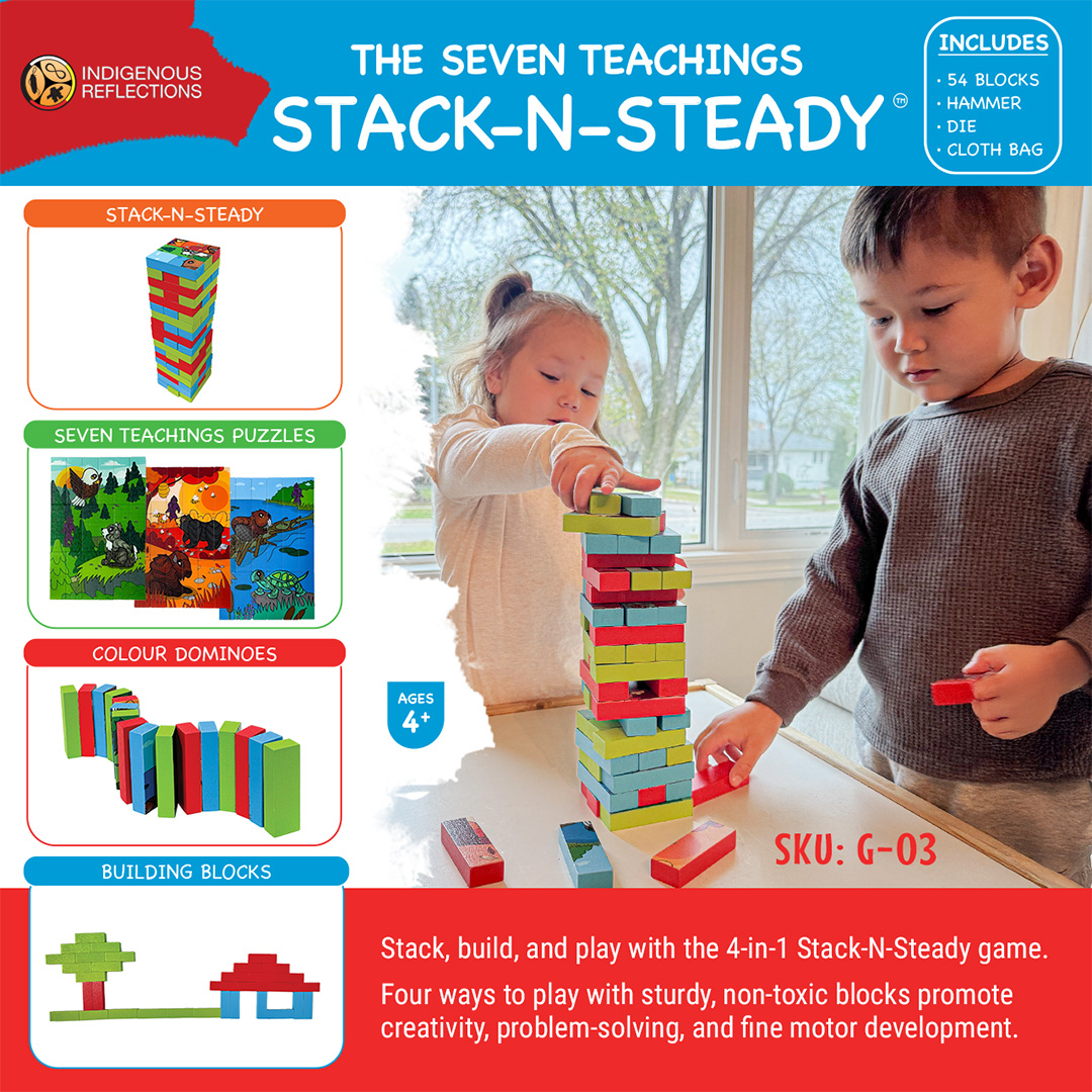 IndigenousRefl1's tweet photo. Stack, build, and play with the 4-in-1 Seven Teachings Stack-N-Steady game from Indigenous Reflections. Four ways to play with sturdy, non-toxic blocks promote creativity, problem-solving, and fine motor development.
@IndigenousRefl1: https://t.co/hush1PN0P3 https://t.co/UDFDxZ2tNm
