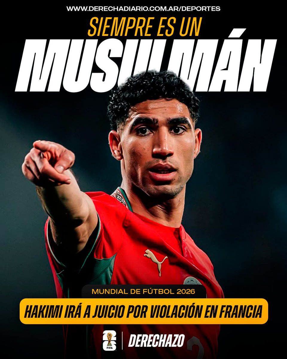 derechazoar's tweet photo. 🇲🇦🇫🇷🚨 SIEMPRE ES UN MUSULMÁN: El futbolista marroquí Achraf Hakimi irá a juicio por violar a una mujer en Francia. https://t.co/6kBDm8jNu6
