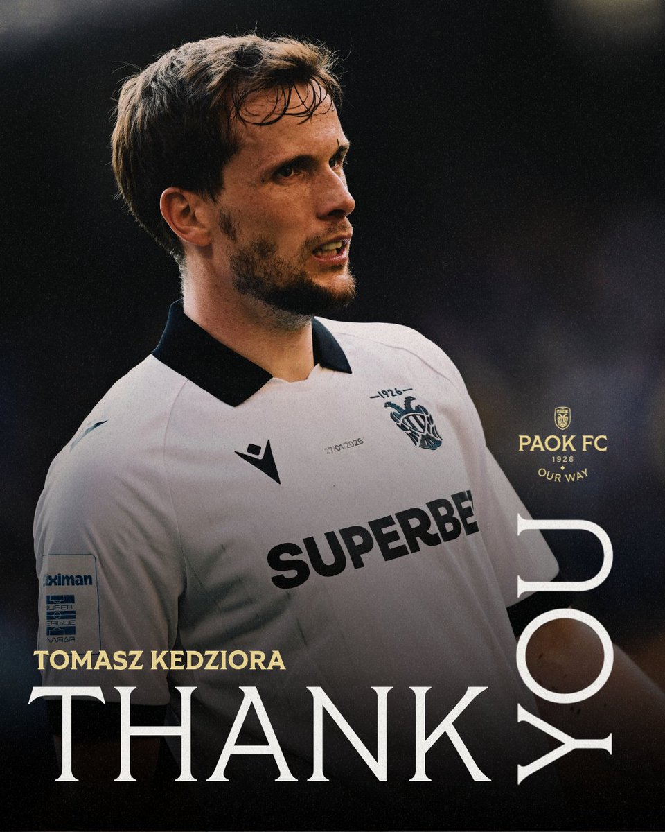 PAOK_FC's tweet photo. Η ΠΑΕ ΠΑΟΚ ανακοινώνει το τέλος της συνεργασίας με τον Τόμας Κεντζιόρα, έπειτα από μια τετραετία συνυφασμένη με τη στιβαρή παρουσία του στο κέντρο της άμυνας. 

Ο Τόμας Κεντζιόρα ήρθε στον ΠΑΟΚ το 2022 από την Ντιναμό Κιέβου, στην οποία κι επιστρέφει πλέον. Ο διεθνής Πολωνός αμυντικός στις τέσσερις σεζόν που αγωνίστηκε στον ΠΑΟΚ, κατέγραψε 141 συμμετοχές, τέσσερα γκολ και τρεις ασίστ, χρίστηκε πρωταθλητής Ελλάδας το 2024, κι έζησε μαζί μας φυσικά, ουκ ολίγες αξιομνημόνευτες στιγμές.

Ευχαριστούμε, Τόμας! Υγεία κι επιτυχία στο επόμενο κεφάλαιο της καριέρας σου! 

#PAOK