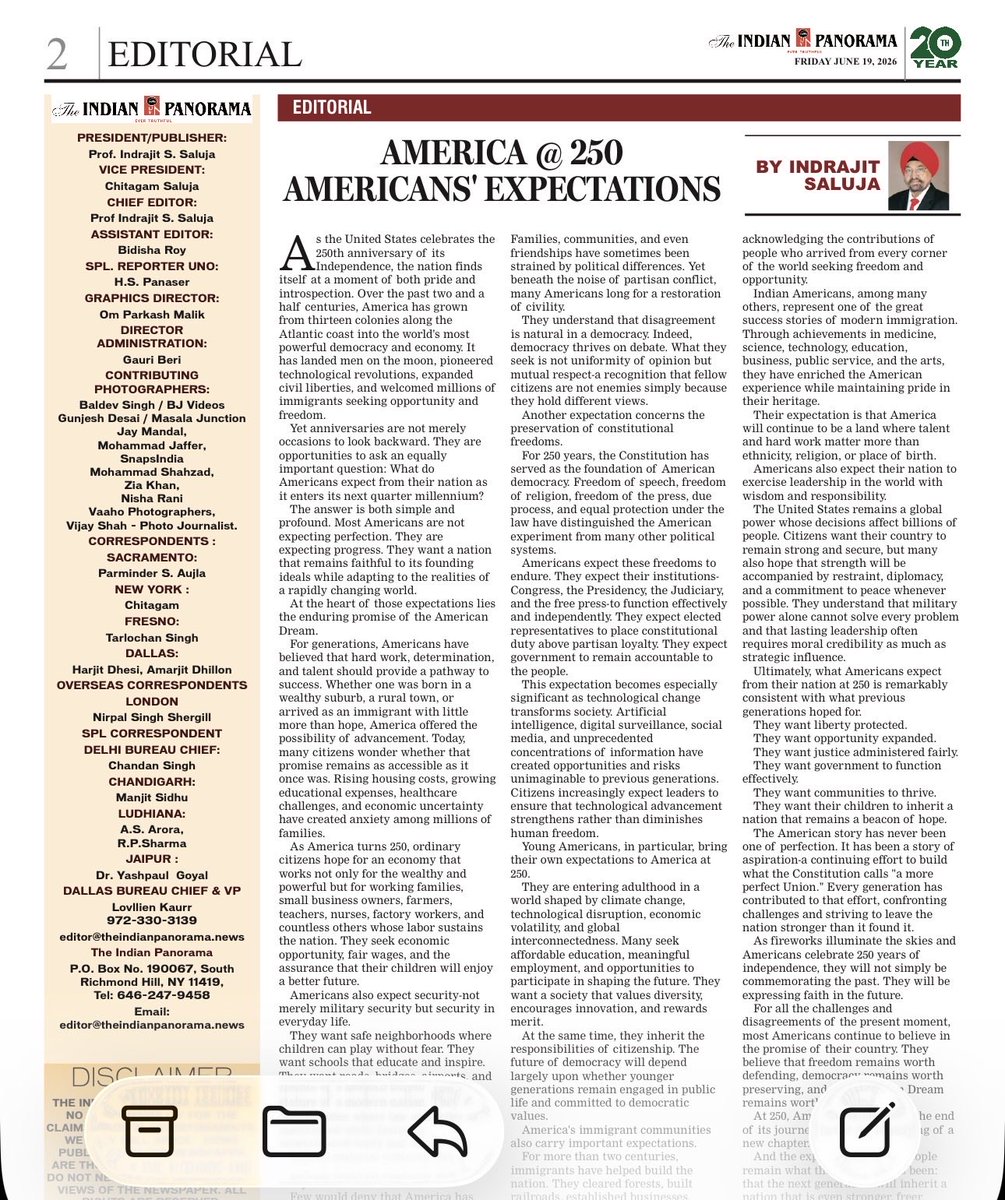 salujaindra's tweet photo. We look at the past and weigh in on the present , and in the light of the two P’s, dream of the future. As we are getting ready to celebrate the 250th anniversary of our Independence , let us consider what our expectations are going beyond 250 years. Please do comment. Thank you. https://t.co/vDalJlyiGS