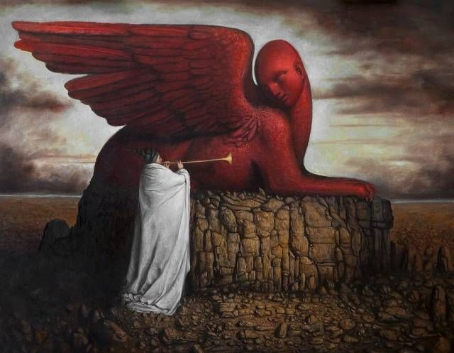 BaltarXinzo's tweet photo. Upon arrival, the red effigy of an angel awaited, leaning over a pedestal made of crumbling dirt. Without hesitation, I blew my horn and ended its stasis. 
The angel arched her neck and said, “Speak your intent.” 
“I want knowledge.”
“So, earn it. Read. Study.”
#scififri https://t.co/Ti0xcrarVN