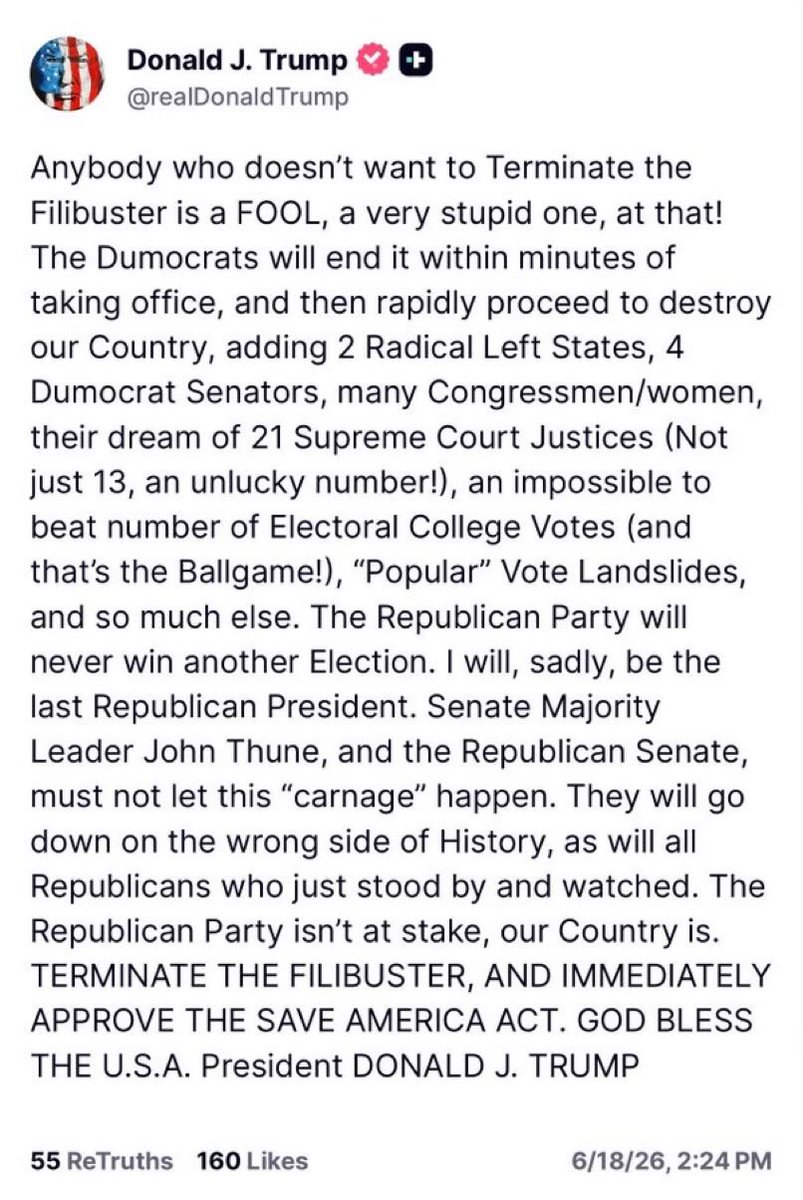 AndyOgles's tweet photo. ABOLISH THE FILIBUSTER! https://t.co/tNQPn1Q9yL