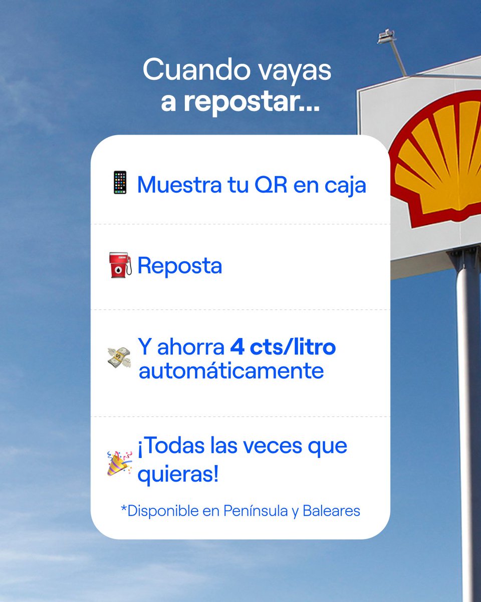 EndesaClientes's tweet photo. 🚨Aprovecha estos últimos días de junio para repostar

📅 El 30 de junio finaliza la reducción fiscal aplicada a los carburantes, que incluía la bajada del IVA del 21% al 10%.

Si eres cliente Endesa y miembro del programa de fidelización PARA TI, puedes seguir ahorrando en cada repostaje:

Disfruta de tu descuento de 4 cts/l al repostar en estaciones Shell ⛽.

¿Cómo? 👇🏻