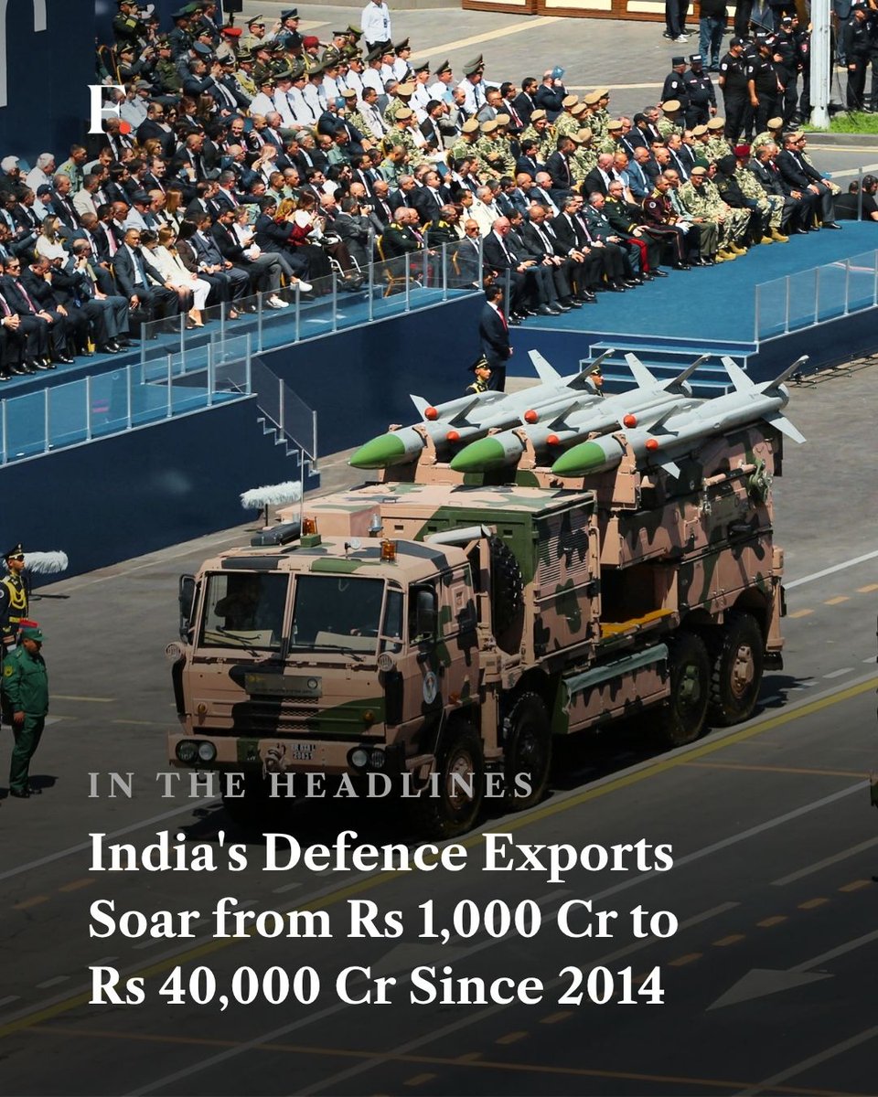 firstpost's tweet photo. Defence Minister Rajnath Singh said India's defence exports have increased from Rs 1,000 crore in 2014 to Rs 40,000 crore today. https://t.co/6ObKrCvSfT
