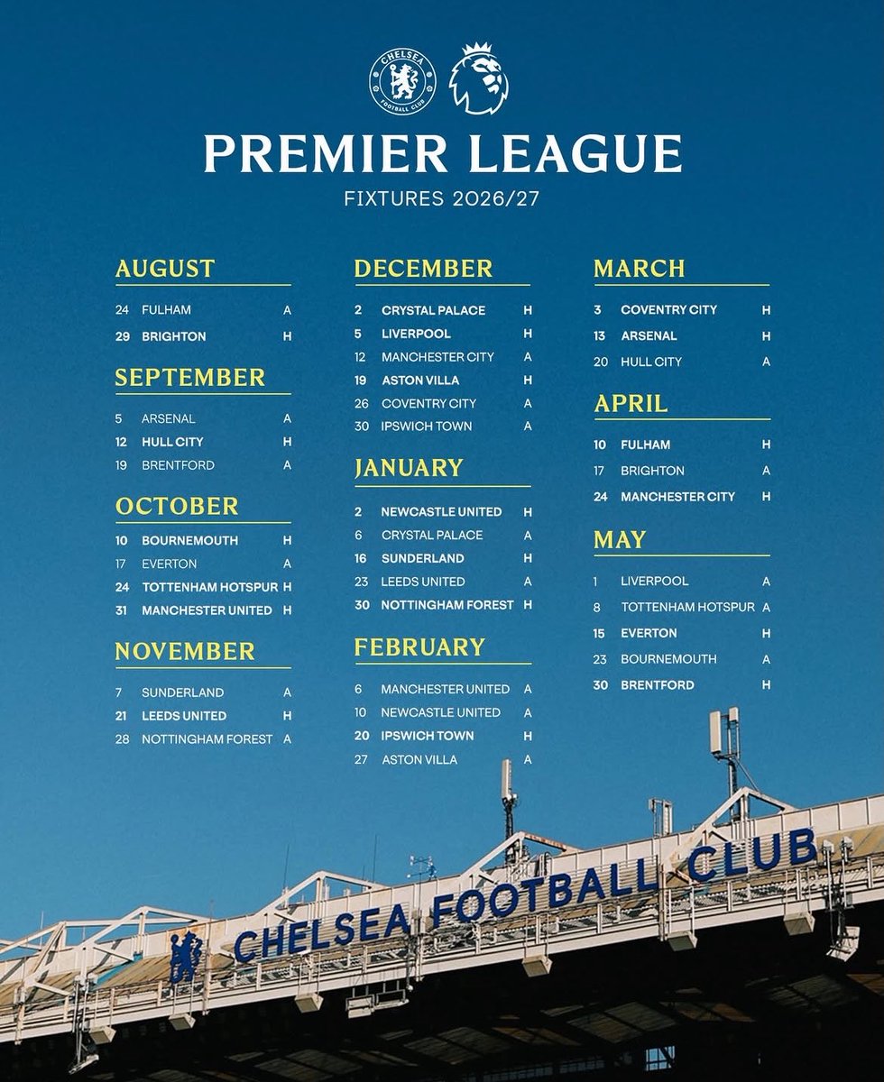 Chrisdonfx's tweet photo. Chelsea premier League fixtures 2026/27 https://t.co/vWU5qDXz4r