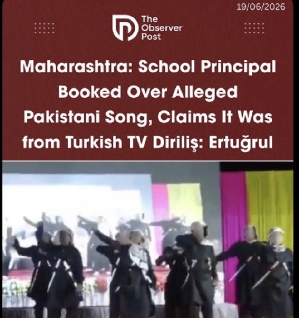 Sarcaztick's tweet photo. Wow. A school principal in Maharashtra was booked for playing an alleged Pakistani song that was actually the soundtrack of the Turkish drama series Ertugrul.

If people are getting arrested for playing Pakistani songs, then half of India would have to be arrested for listening to Rahat Fateh Ali Khan, Atif Aslam, and Talha Anjum.