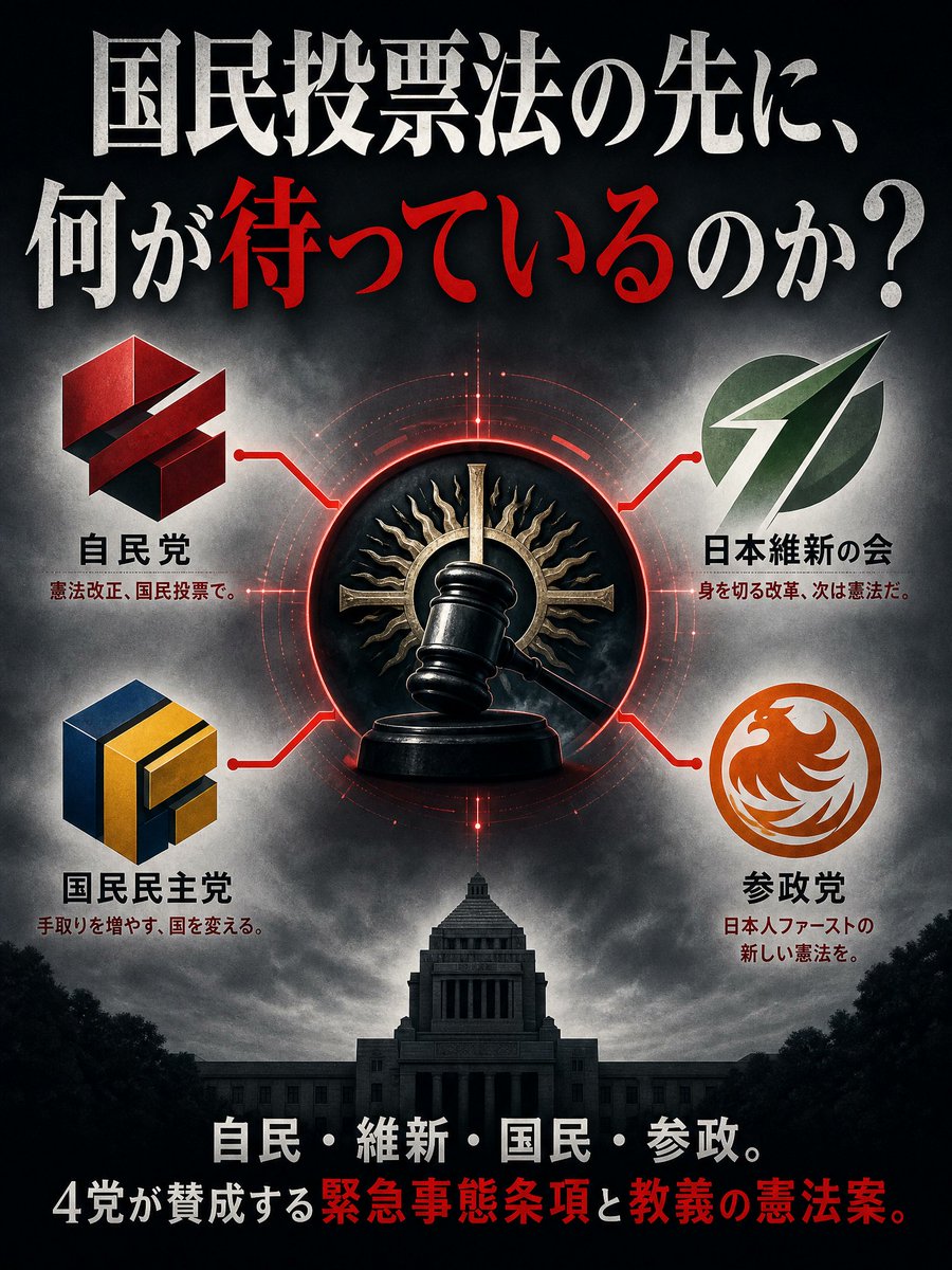 fallen_teru's tweet photo. @nodaworld 旧統一教会と密接な関わりが確認されている4党が国民投票法改正案を共同提出し、無所属や中道改革連合が賛成する
衆議院のれいわ新選組と共産党以外は緊急事態条項に賛成で、政教分離を削った統一教会の教義の自民党憲法改正草案に賛成しています。行動が全てです https://t.co/BLZlapCmQb
