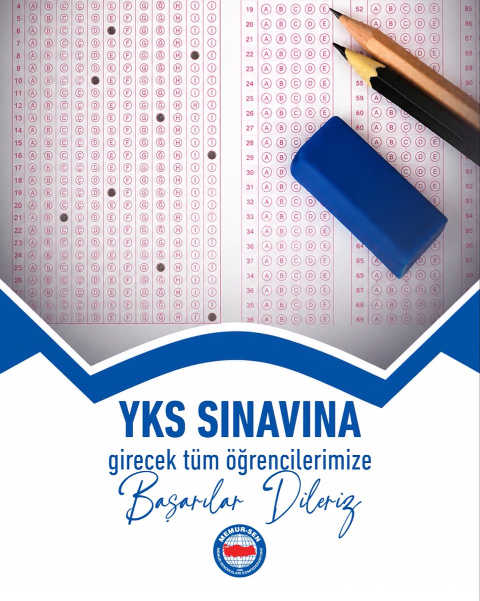 MemurSenKonf's tweet photo. Yükseköğretim Kurumları Sınavı’na (YKS) girecek tüm gençlerimize başarılar diliyoruz.

Uzun ve yoğun bir hazırlık sürecinin ardından hayallerine bir adım daha yaklaşmak için sınav sıralarına oturacak öğrencilerimizin emeklerinin karşılığını almasını temenni ediyoruz.

Geleceğimizin teminatı olan gençlerimizin bilgi, azim ve gayretle çıktıkları bu yolculukta başarılı sonuçlar elde etmelerini diliyor; sınava katılacak tüm öğrencilerimize zihin açıklığı, gönül ferahlığı ve kolaylıklar temenni ediyoruz.

Cenab-ı Allah emeklerini bereketlendirsin, yollarını ve bahtlarını açık eylesin.

#YKS2026 #Başarılar
