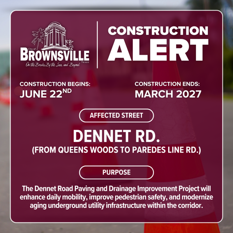 BTxRGV's tweet photo. Residents along Dennet Road will see major improvements, including roadway and drainage upgrades and new sidewalks! Construction begins June 22 between Paredes Line Road and Queens Wood.

Learn more: https://t.co/B2povpZogf

Read more: https://t.co/rasLe39lx3

#ConstructionAlert https://t.co/qA9PRmF0t5