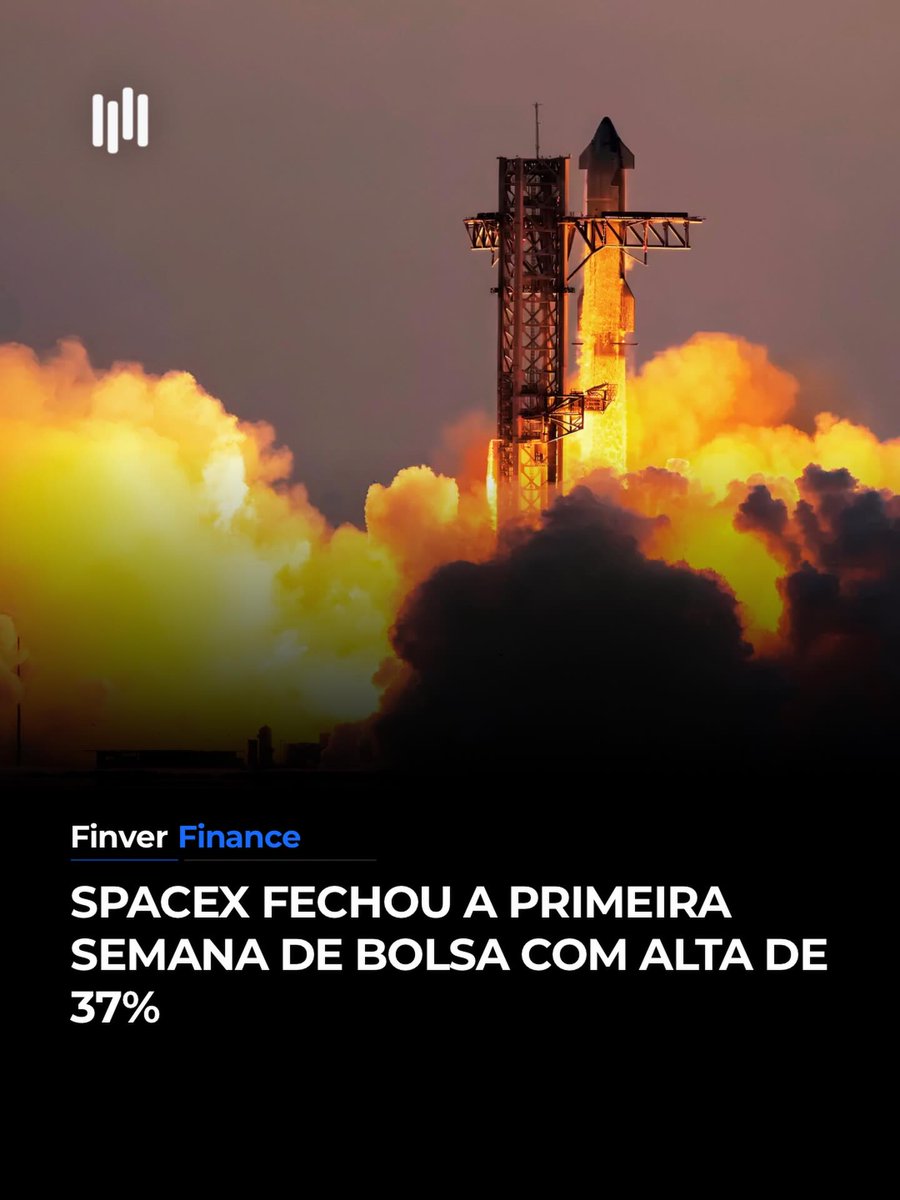 FinverNews's tweet photo. 🚀 SpaceX fechou a primeira semana de bolsa com alta de 37% sobre o preço do IPO. Mas a trajetória já mostrou volatilidade, e isso é normal. https://t.co/omfqeYZy8R