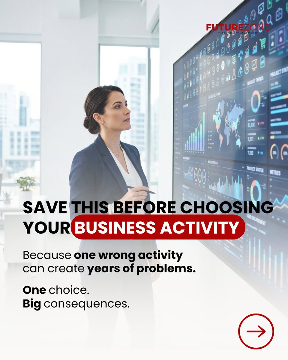futurezone_ae's tweet photo. Most founders spend hours comparing company setup packages and only minutes choosing their business activity. 

That can be an expensive mistake.

#BusinessSetupDubai, #UAEFounders, #StartupDubai, #EntrepreneurUAE, #FutureZoneZoneBusiness https://t.co/bgeJU2t1mP