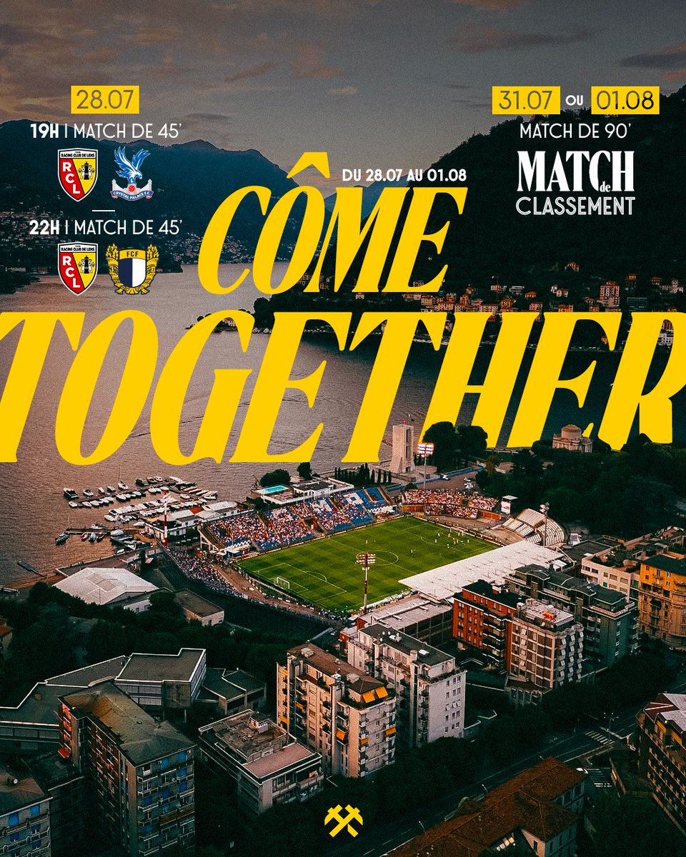 RCLens's tweet photo. 𝑪𝒐̂𝒎𝒆 𝑻𝒐𝒈𝒆𝒕𝒉𝒆𝒓 ❤️💛

Deux rencontres de 45 minutes lors de la première journée puis un match de 90 minutes pour définir le classement final, voilà le programme qui attend les Sang et Or lors de cette #ComoCup. 🏆

🎟️ https://t.co/cnQWfHUoZ2

#CômeTogether https://t.co/aPO66mNm4L