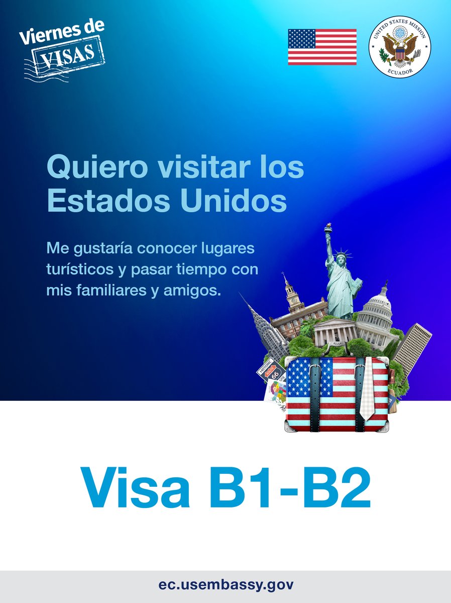 USembassyEC's tweet photo. #ViernesDeVisas

La visa B1/B2 es para personas que viajan temporalmente a los EE.UU. por turismo, visitas familiares, tratamiento médico o para asistir a eventos y conferencias.

Desliza para conocer qué actividades están permitidas, cuáles no y cómo solicitar o renovar esta visa.

Conoce más sobre los tipos de visas y cuál podría aplicar a tu caso en: 🔗 https://t.co/sPxRuspPFZ