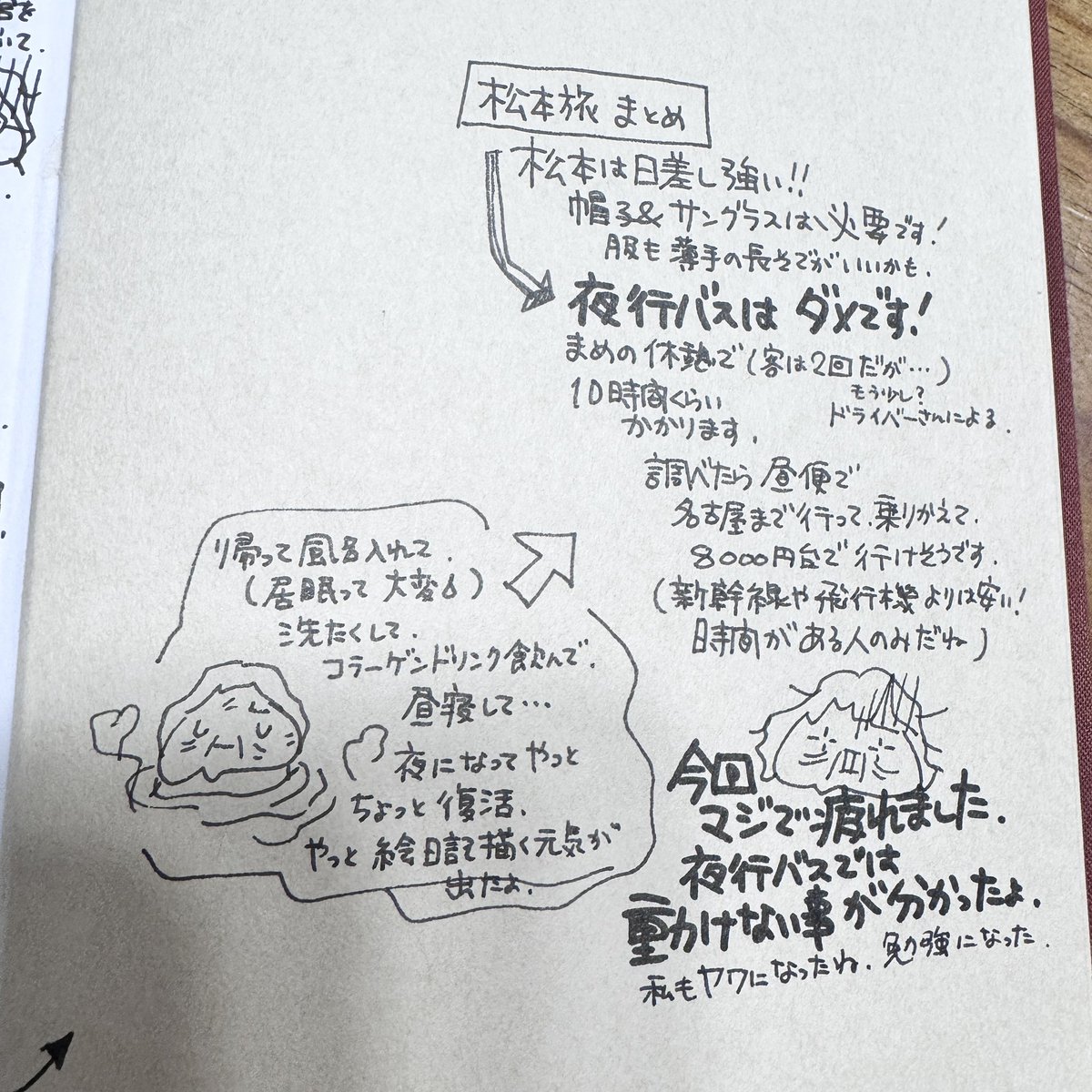 kaorichiba's tweet photo. 長野県松本市旅2日目絵日記版
（写真は別に投稿）

メイン目的の
『イヌイットの壁かけ展 とけゆく氷原のうたⅢ』は行って良かった〜！！

夜行バスで疲れ果てていて、食べる事とか諦めた事もあったけど、まぁ楽しい旅だったな。

#絵日記 #長野県松本市 #街散策 #グルメ #イヌイットの壁かけ展 https://t.co/7Zr8Vdm5KT