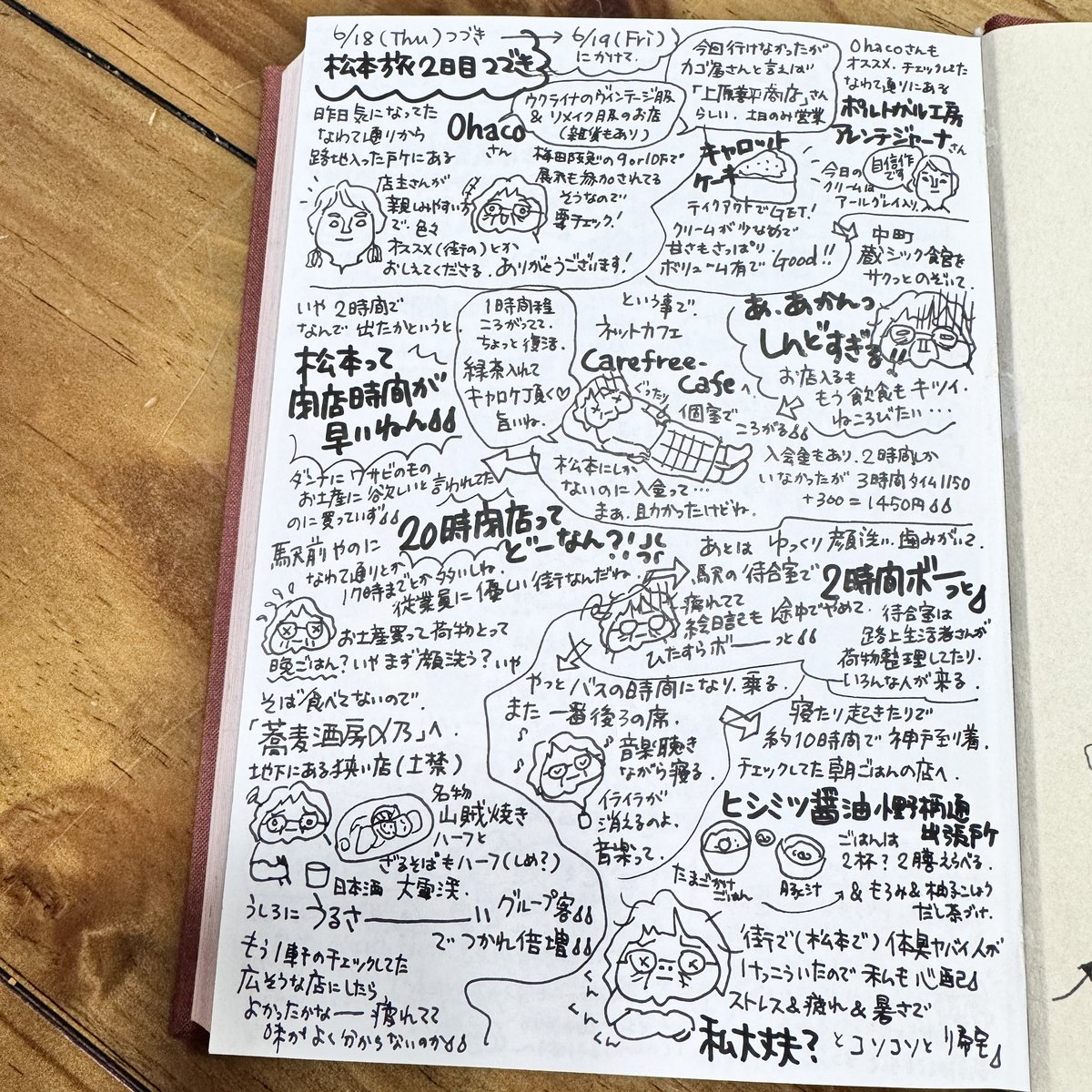 kaorichiba's tweet photo. 長野県松本市旅2日目絵日記版
（写真は別に投稿）

メイン目的の
『イヌイットの壁かけ展 とけゆく氷原のうたⅢ』は行って良かった〜！！

夜行バスで疲れ果てていて、食べる事とか諦めた事もあったけど、まぁ楽しい旅だったな。

#絵日記 #長野県松本市 #街散策 #グルメ #イヌイットの壁かけ展 https://t.co/7Zr8Vdm5KT