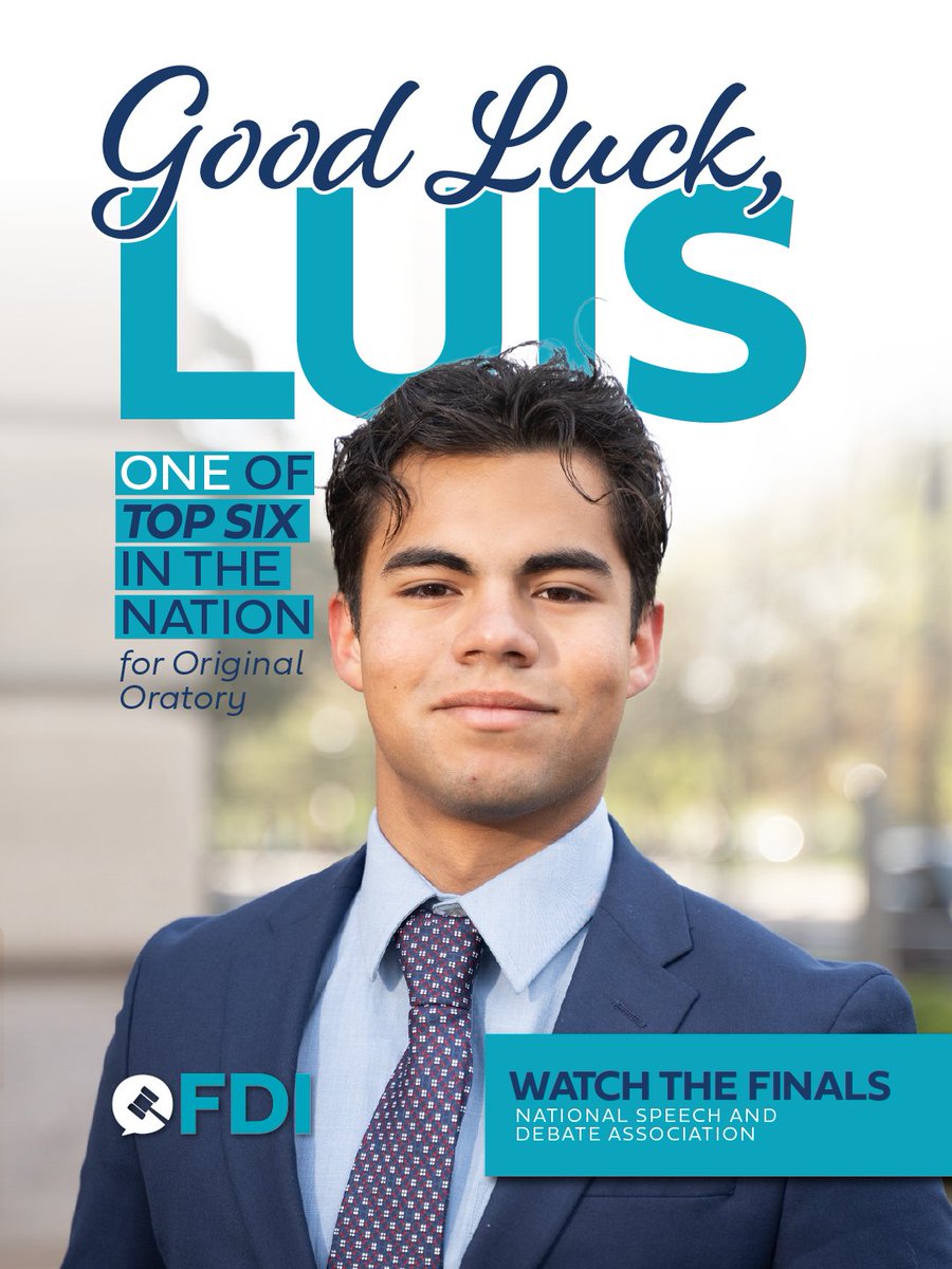 FloridaDebate's tweet photo. THIS IS WHAT TOP SIX LOOKS LIKE! 🏆 Congratulations to FDI Fellow Luis Latozefsky on advancing to the Final Round of Original Oratory at the NSDA National Tournament! Out of 7,000+ competitors at the largest speech and debate championship in the world, Luis has earned his spot among the nation's best. Making finals is one of the most prestigious achievements a high school speech and debate student can earn and we are proud to have him represent the Florida speech and debate community. Tune in TODAY at  PM and cheer him on LIVE! 

Watch the final at https://t.co/LngkYVvp5G