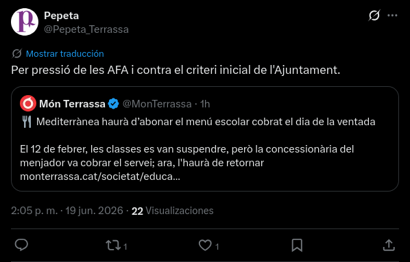mfidemraizer's tweet photo. @Pepeta_Terrassa Sr. @jordi_ballart. Les AFA diuen que els retorns han estat "per la pressió" a l'Ajuntament. I els acusen d'haver pretès que els pares haguéssim d'abonar el servei no prestat, per una decisió de la Generalitat.

És veraç el relat? Han tramitat d'ofici o a instància d'interessats? https://t.co/lXVDoG6ub4