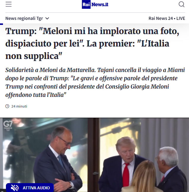 ilgallico50Ac's tweet photo. #Trump ha offeso #Meloni non l'italia.

L'italia è fondata su una #Costituzione antifascista e #Meloni non si è mai dichiara antifascista.  
Meloni Rappresenta se stessa non i valori Costituzionali antifascisti.
Solo il 15% degli italiani esprime un giudizio favorevole sul Trump https://t.co/djIa4aZusR