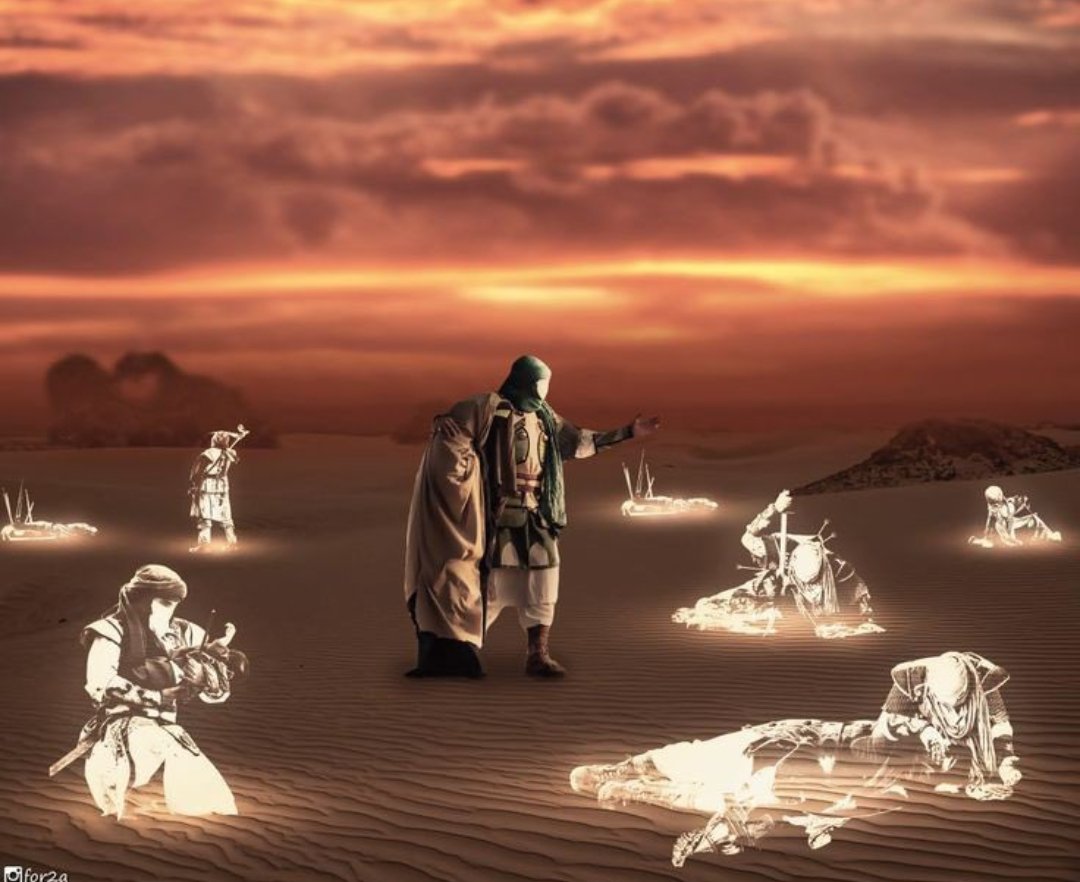 saraasghar72's tweet photo. When Imam Hussain reached Karbala, He talked about different locations while describing them. He said, "My son Ali Akbar will be killed here, my nephew Qasim will be killed there, my brother Abbas will be killed here beside the river, and at the end, I will be killed here".💔 https://t.co/xyO7kR1Cbi