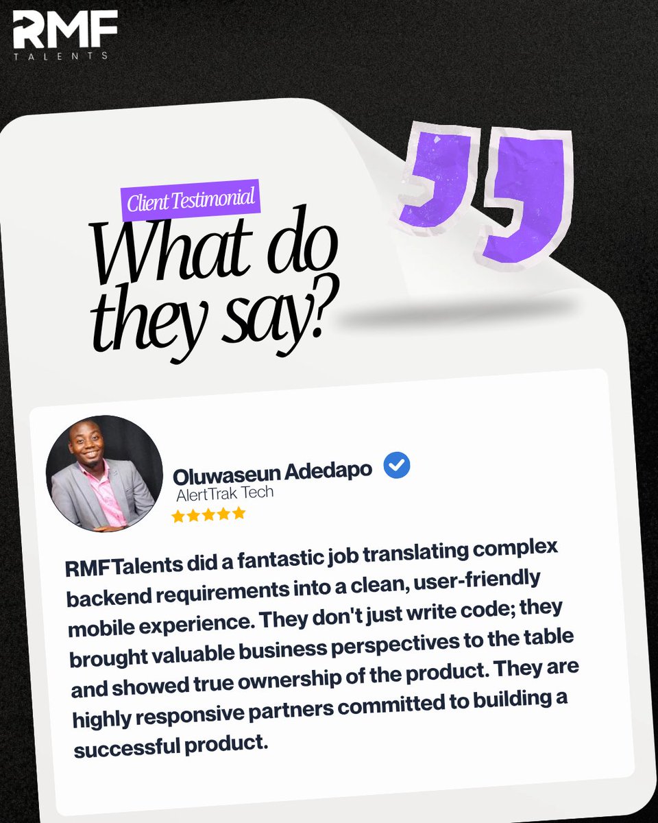 RmfTalents's tweet photo. Let the results speak for themselves.

Here's what our clients have to say after working with RMF Talents.

Swipe through to see the testimonials. 

Your business, startup or brand is next.
Send a DM to work with us.

#StartupBrand #rmftalents #resultsdriven #TechTrends https://t.co/A0cm2Q791M