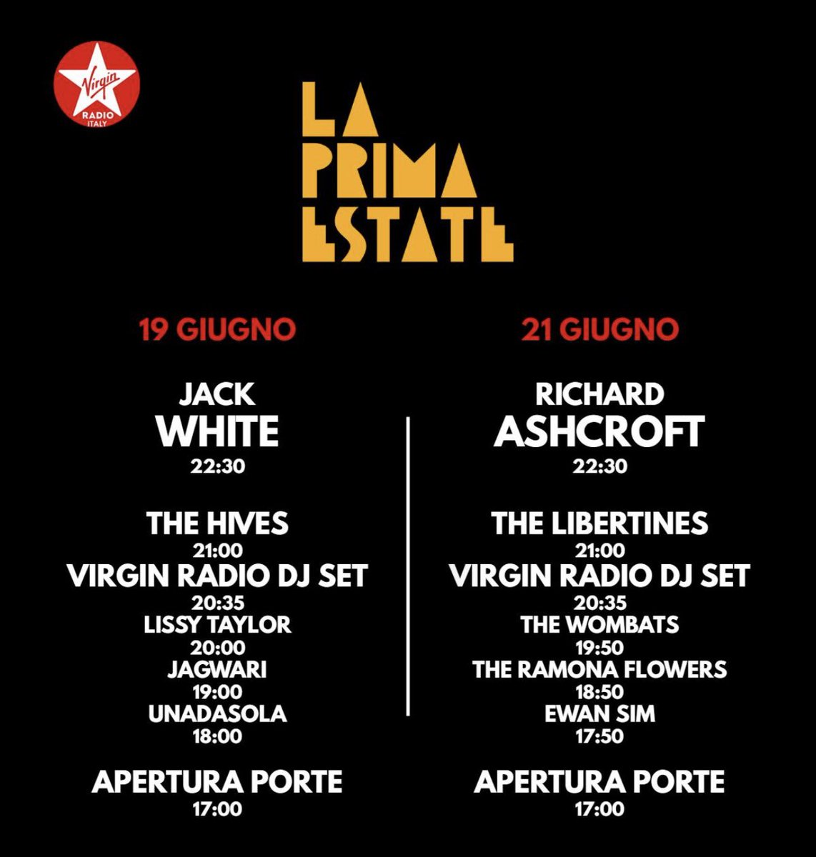 VIRGINRINGO's tweet photo. Diretta #Revolver @VirginRadioIT Poi ore 20.35 #DjSet by Ringo 🎧 Poi ore 21 @TheHives e ore 22.30 #JackWhite 🖤 @La_Prima_Estate #Rocknroll #Live #Tuscany #Hot #Djringo https://t.co/HcbTAXZVRY