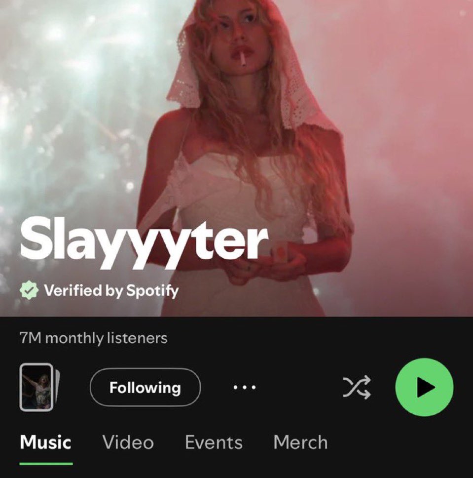 yyycord's tweet photo. Slayyyter has hit 7 million monthly listeners on Spotify. A new peak for @slayyyter! https://t.co/ZAVauPnwwd