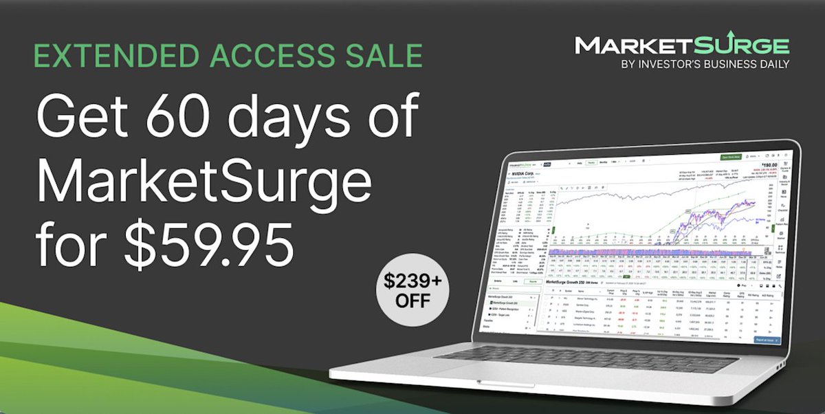 andrewnyquist's tweet photo. Just a few days left to try @MarketSurge for 60 days for only $59.95 --> https://t.co/kGpyyYwYV7

- 100+ indicators; buy/sell signals
- Advanced pattern recognition
- The "gold standard of charting" 💰📈
- No obligation - usually $149.95/mo
- Free product coaching and mobile app https://t.co/QxBeKZT3q3