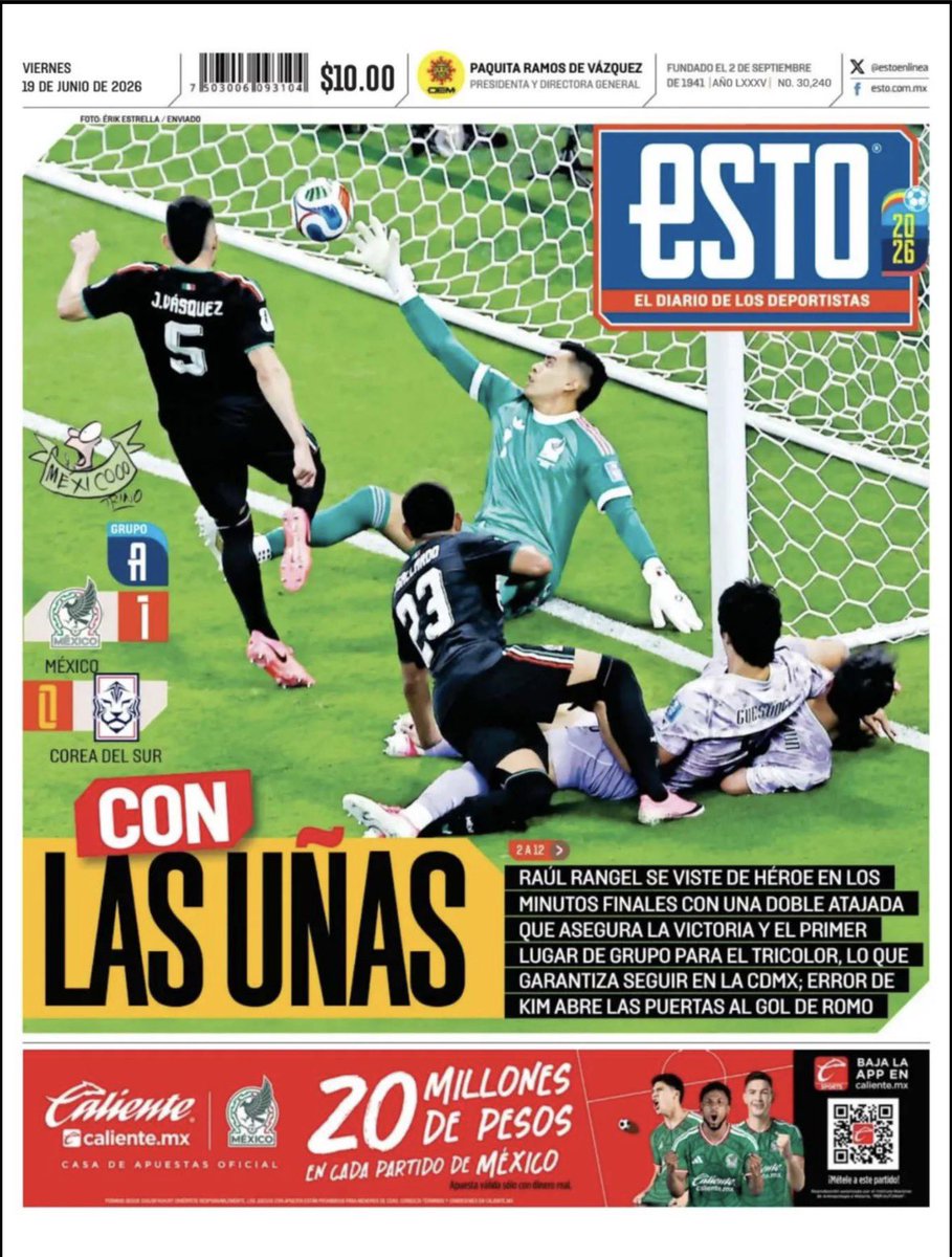 Rodrigo303's tweet photo. 📰 El futbol tiene algo que pocos deportes logran: unir a millones alrededor de una misma emoción.

La Selección Mexicana ganó y las portadas cuentan la historia desde distintos ángulos, pero todas coinciden en algo: sufrimos hasta el final.

Entre atajadas, errores, festejos y nervios, México sigue avanzando. Porque hay victorias que se disfrutan por la diferencia en el marcador y otras que se celebran porque se consiguieron con carácter.

Esta fue de las segundas.

🇲🇽⚽ ¿Cómo viviste el partido? ¿Crees que México está para cosas grandes en este Mundial?

⚽🇲🇽 #México #SelecciónMexicana #Mundial2026 #Fútbol #PortadasDeportivas #RodMartínez