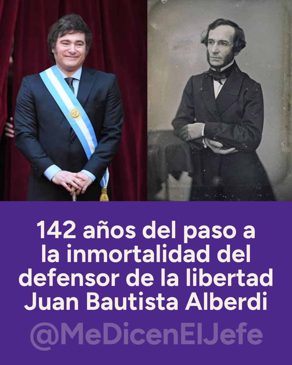 mediceneljefe's tweet photo. Honramos al autor de las "Bases" haciendo de Argentina el país más libre del mundo. VLLC!!! @JMilei https://t.co/UmxBu6Ya3D