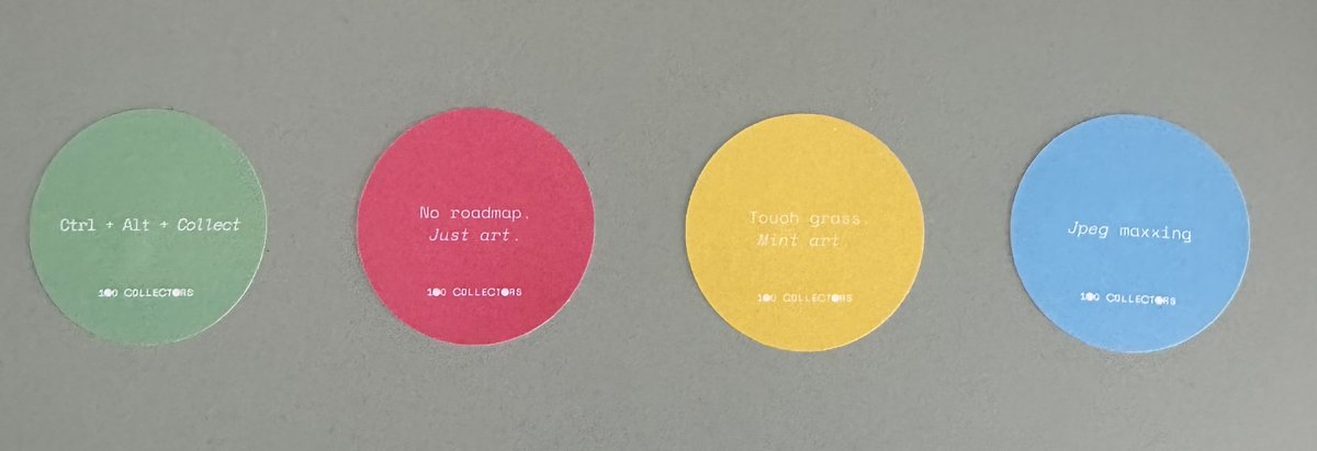 flakoubay's tweet photo. Sticker obsession w @100collectors 
Ctrl+Alt+Collect
No roadmap. Just art.
Touch grass. Mint art.
Jpeg maxxing https://t.co/t2FcCrq7Nx
