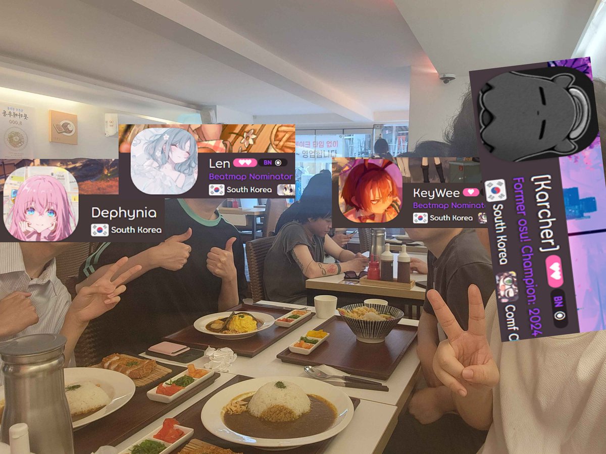 KeyWeeNyan's tweet photo. osu! meet up in KR with @karcher_osu, Len, and @dephynia. https://t.co/oZVbxlL4q0