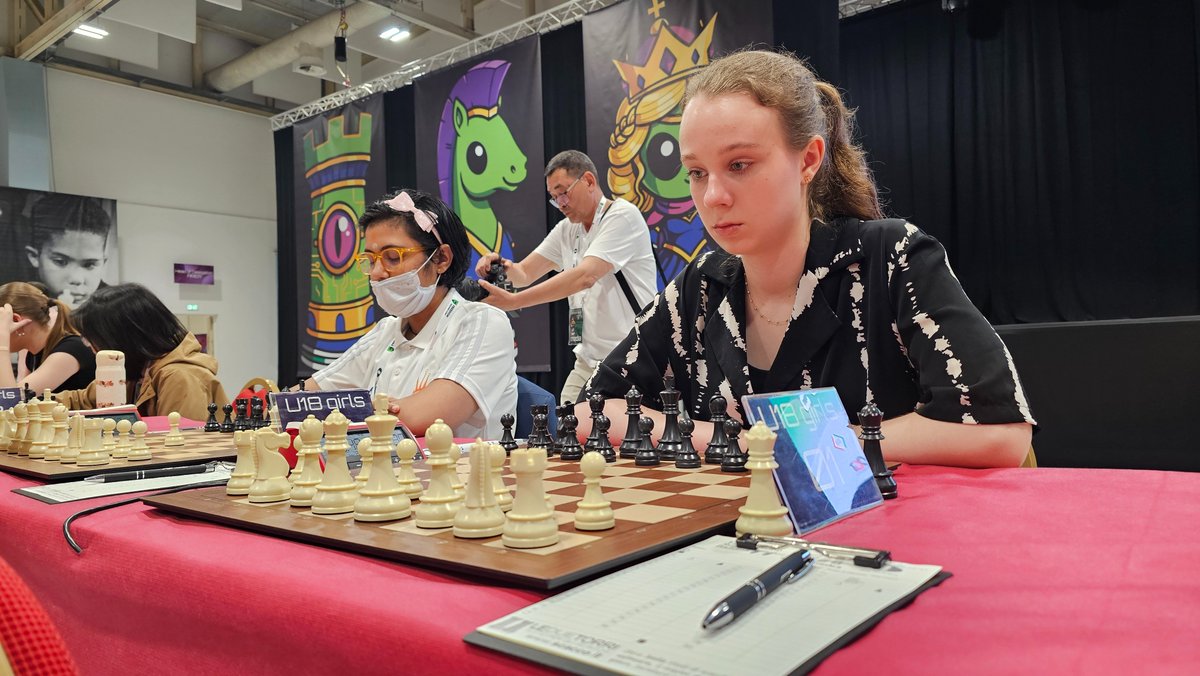 ChessbaseIndia's tweet photo. Round 5 of the FIDE World Youth Chess Championships 2026 has begun, and the competition is becoming increasingly intense as the race for the world titles gathers momentum.
The ceremonial first move was made by FIDE Delegate Ozgur Solakoglu on Board 1 of the Open Under-16 section, where India's IM Goutham Krishna H took on Fedor Melnikov of FIDE in one of the most important games of the round.
Here are some moments from the start of today's action.
📸 @nikchess  / ChessBase India
@FIDE_chess @GM_Mogranzini #chess #Italy
♟️ FIDE World Youth Chess Championships 2026
📍 Pala Dean Martin Congress Center, Montesilvano, Italy