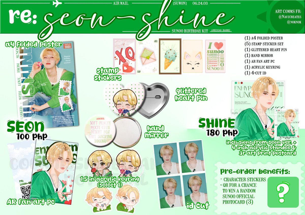 weixiao_baobei's tweet photo. 𝜗ৎ ‧    𝓼𝓾𝓷𝓸𝓸 𝓭𝓪𝔂 𝓰𝓲𝓿𝓮𝓪𝔀𝓪𝔂 𝓹𝓱

☆ 1 winner of seonshine kit (shine ver.)
☆ 2 winners of seonshine kit (seon ver.)
☆ 3 winners of 53 php gcash

to join
◟ rt , like this post + my pinned post ﹠follow @0RANGEFIOWER
◟ drop proof , favorite sunoo pic and short message for him

📆 ends : june 24 , 6:24pm
#ENHYPEN #SUNOO #SUNOODAY2026 #JUNENOO @ENHYPEN @ENHYPEN_members