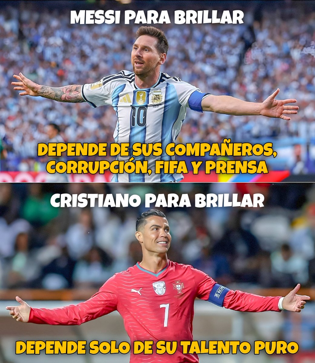 N1Geller's tweet photo. • Increíble ver que sus compañeros siguen dependiendo de Cristiano de 41 años, mientras que Messi de 38 años depende todavía de todos los que le rodean.

N°1🐐🇵🇹
#CR7 #GOAT #México #mundialdefútbol2026

Todos el mundo está de acuerdo con esto: https://t.co/3gdrjgphwn