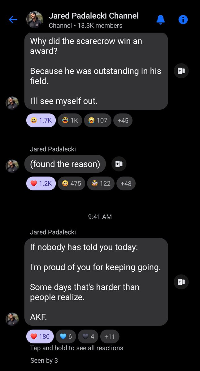 JarPad_Team's tweet photo. 💬 Jared Padalecki Channel

[New] "If nobody has told you today:
I'm proud of you for keeping going.
Some days that's harder than people realize. AKF."

#JaredPadalecki #Jared_Updates #JaredsChat https://t.co/9ucCZic0sA