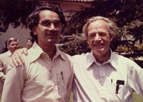 phalpern's tweet photo. Richard Feynman with physicist Apoorva Patel, Professor at the Centre for High Energy Physics, Indian Institute of Science, Bangalore  (Photo taken at Caltech, 1984) https://t.co/1jaPRIRaHX