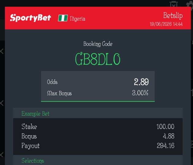 Favourdinho107's tweet photo. 3 ODDS ON SPORTY 

DAY 2: G7KK4B, GB8DL0

⏳
INVEST RESPONSIBLY🙂‍↔️.
Join the journey if you believe 🚀💰🥂

#rollover https://t.co/8zDGeQAugy