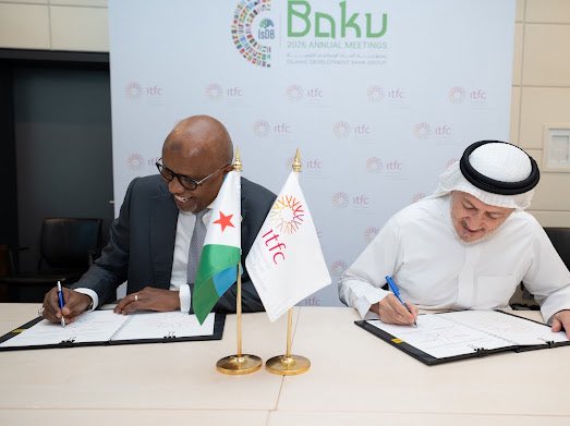 Ilyasdawaleh's tweet photo. 🇩🇯 🤝 #ITFC #IsDB
In #Baku, alongside Mr. Adeeb Yousuf Al Aama, CEO of @ITFC_IDB, and on the sidelines of the @isdb_group Annual Meetings, we signed a new US$750 million Trade Finance Framework Agreement between Djibouti and ITFC for the period 2026–2029.
This landmark agreement reflects the continued confidence of our partners in Djibouti’s development vision and will support key sectors including energy, food security and trade.
We extend our sincere appreciation to ITFC and the IsDB Group for their unwavering partnership in advancing Djibouti’s economic transformation.
#Djibouti #ITFC #IsDB #TradeFinance #DevelopmentFinance #Vision2035