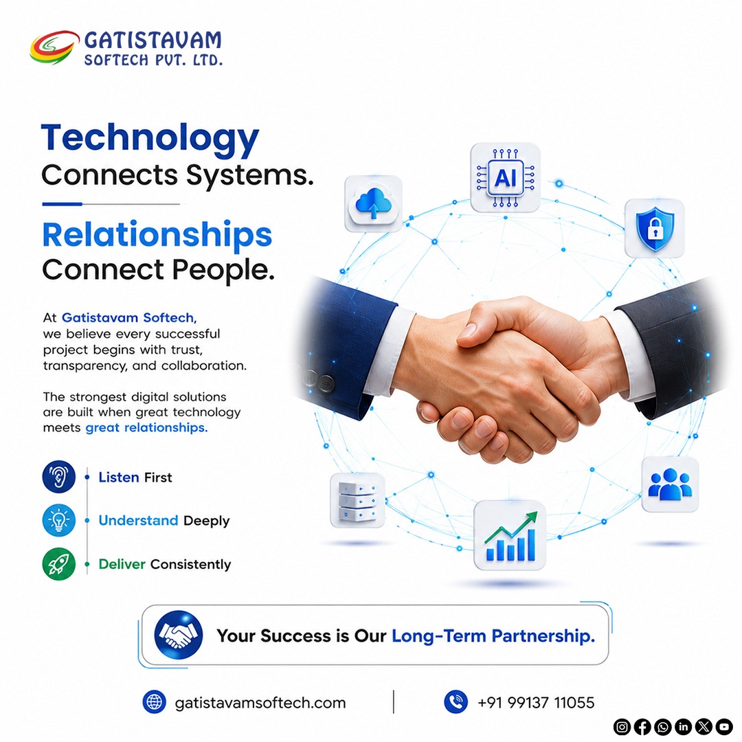 gatistavam's tweet photo. Great technology starts with strong relationships.๐ค
At Gatistavam Softech, we build more than software we build trust, collaboration and long-term success.
Let's create something meaningful together.
#GatistavamSoftech #DigitalTransformation #BusinessGrowth #TechnologyPartner https://t.co/eIPFOfsu6w