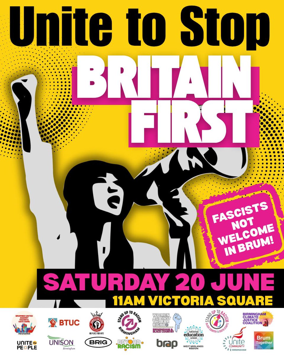 AntiRacismDay's tweet photo. Tomorrow - Birmingham…

Fascist Britain First were at the centre of stirring up a riot in Southampton, directly against the wishes of Henry Nowak’s family. 

Don’t let them bring their message of violence, division &amp; hate to Birmingham. https://t.co/ZtHOcp5R4j
