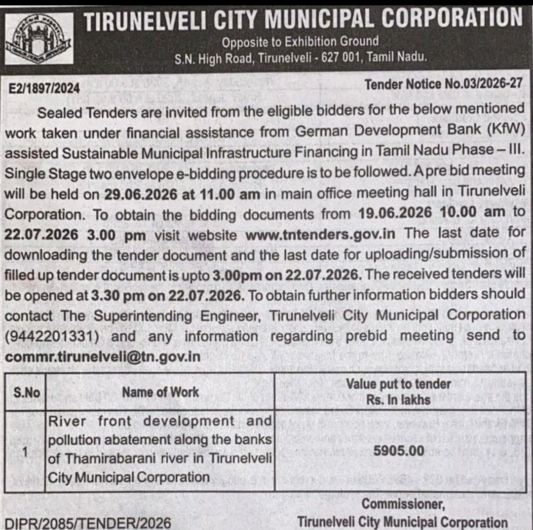 Porunaicity72's tweet photo. Tender Called for Tamiraparani River Front Development at the cost of 59 Crores Spanning 7 kms. https://t.co/98y9PlnBGe