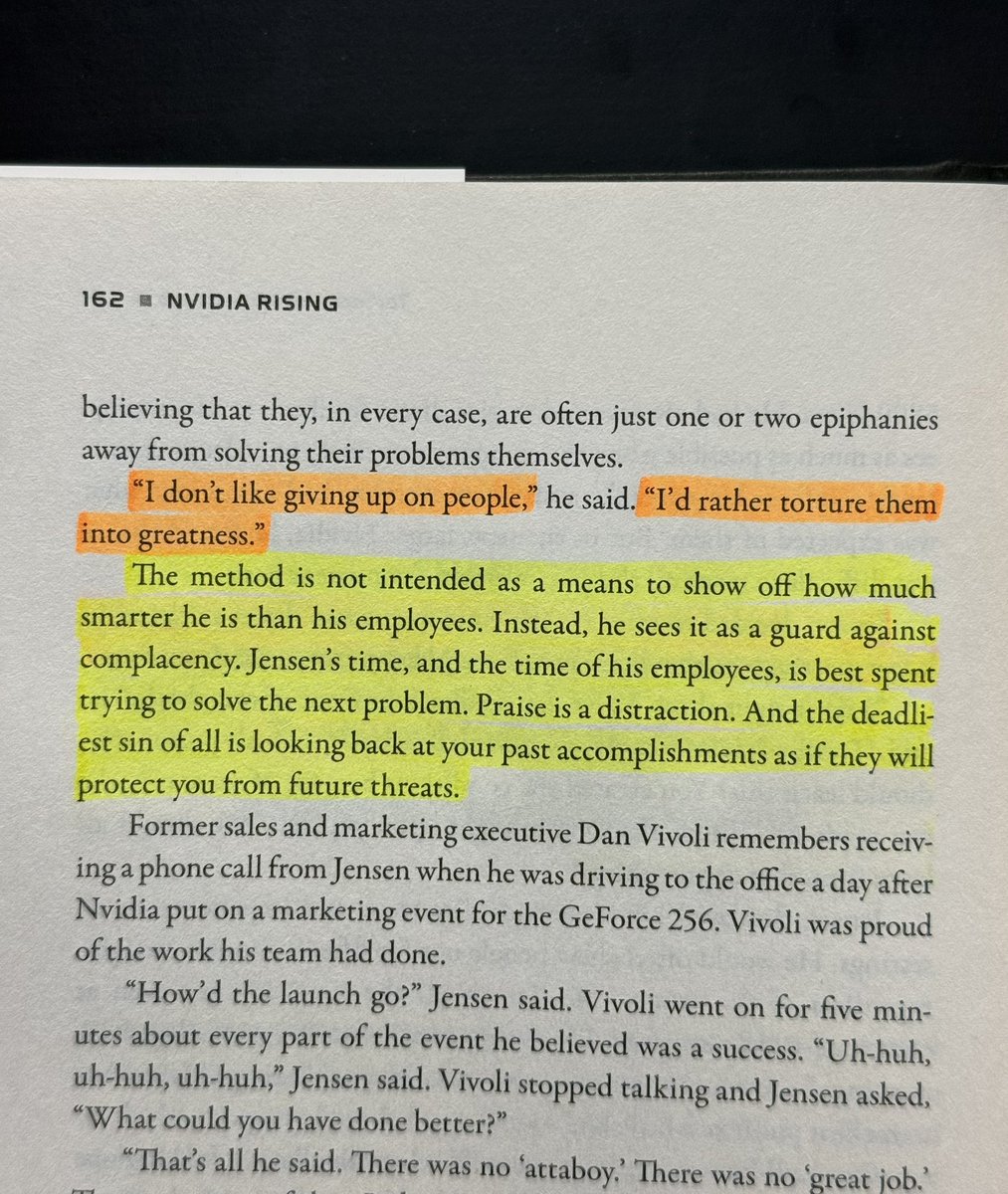 readswithravi's tweet photo. “I don't like giving up on people. I’d rather torture them into greatness.”

— Nvidia CEO, Jensen Huang https://t.co/3UZgXMwVqn