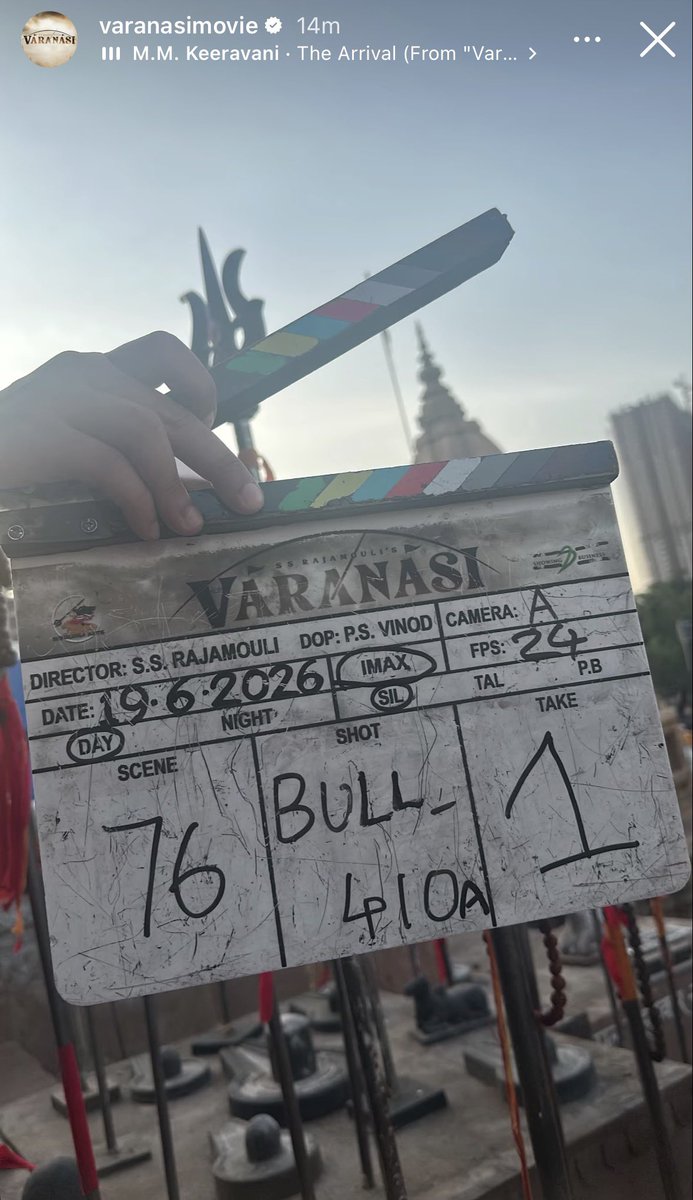 tollymasti's tweet photo. #Varanasi clapboard details 👀

🎞️ 24 FPS – Standard cinematic frame rate.

🔇 SIL (Silent Shot) is marked, meaning no sync/live dialogue is being recorded.

TAL (Talkie Shot) and P.B. (Playback) are not marked, suggesting this is a regular visual shot.

🎥 Camera A means specifically for the primary, main camera