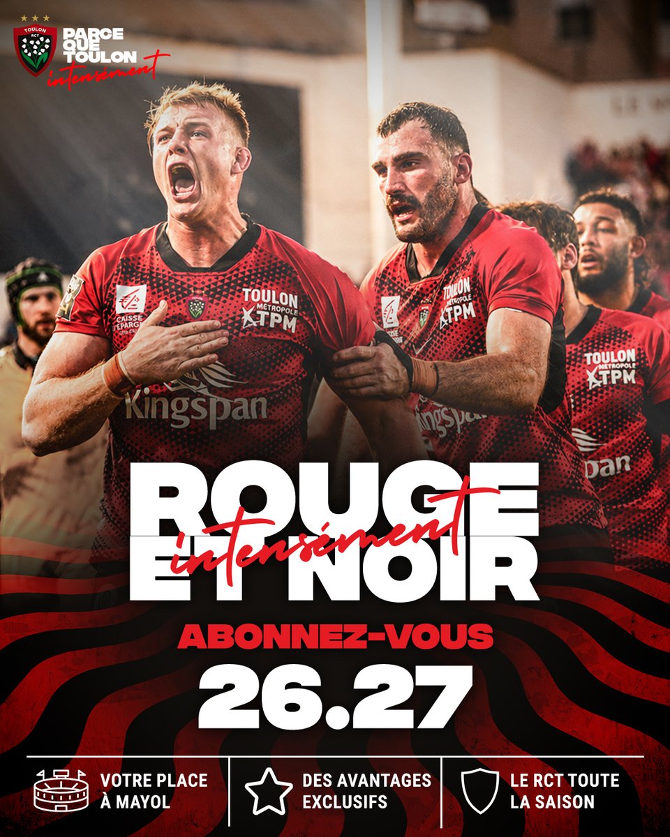 RCTofficiel's tweet photo. La saison 2026-2027 approche ⏳

Votre place à Mayol vous attend pour vivre chaque essai, chaque combat et chaque émotion au plus près.

Abonnez-vous dès maintenant et rejoignez l'aventure Rouge &amp; Noir ❤️🖤

👉 https://t.co/ASdD4GfksF https://t.co/4lHB4W5vZv