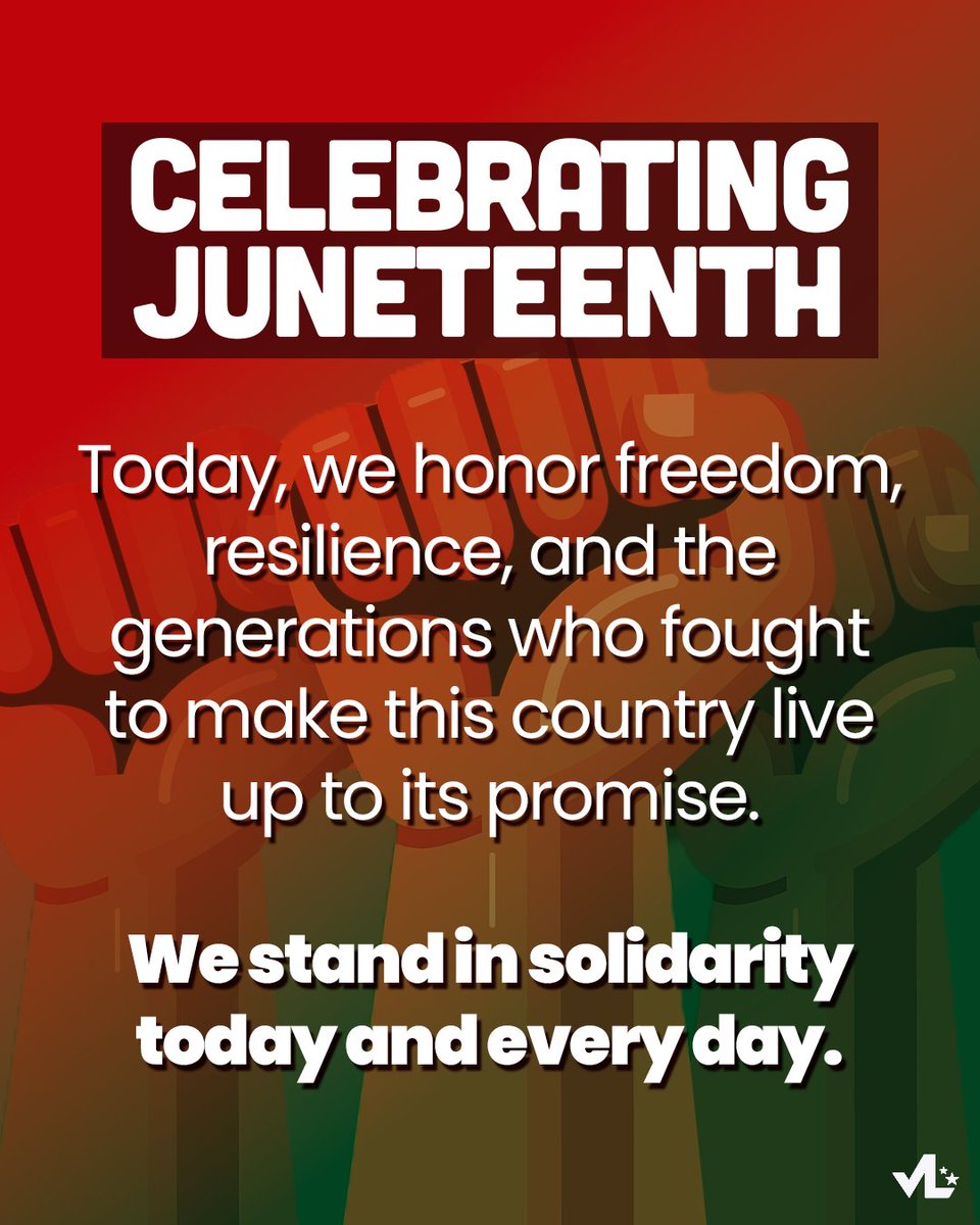 votolatino's tweet photo. Juneteenth reminds us that freedom is not only won once, it must also be protected and expanded.

As our communities face attacks on voting rights and citizenship, we honor the legacy of Black freedom fighters by committing to protecting the rights and dignity of our communities. https://t.co/4n831scGLm