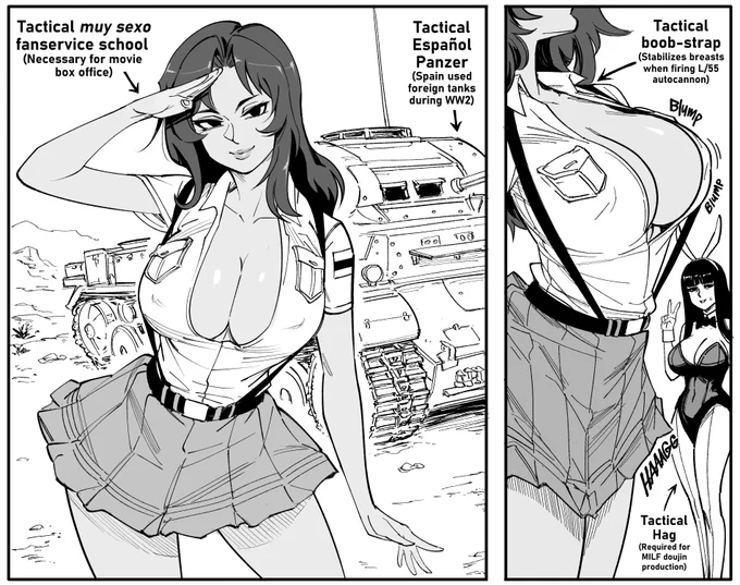 Patreon request: El, Girls und Panzer.
I have not seen a single episode of this, but I do know that the hag is cheating on her husband with faceless ojisan that make her wear a sailor uniform even though she's old. (Source: the doujins) 