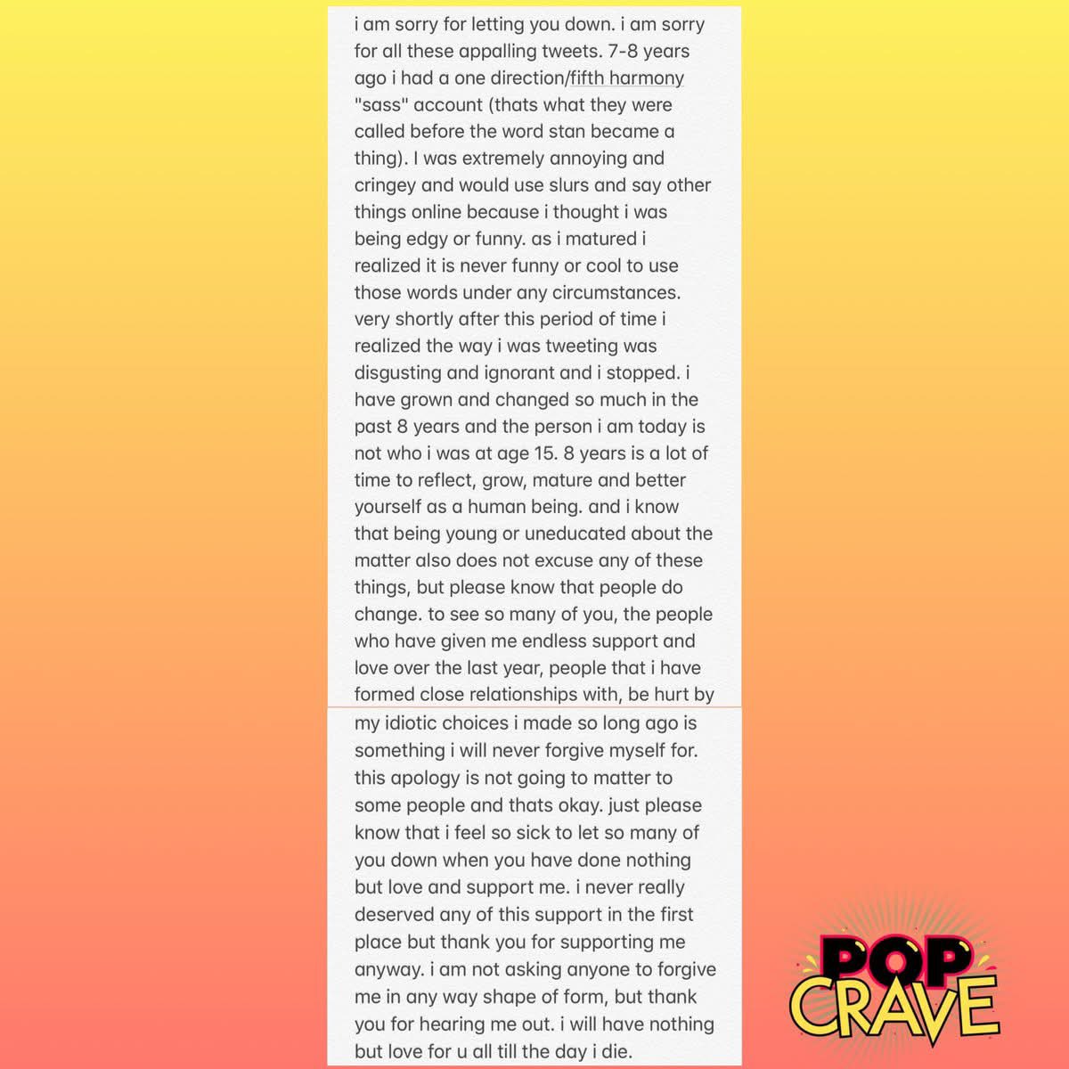 Jill__Day's tweet photo. @crememuse @grosherie @Blkgrlsupremacy She has both hand-written and typed two apologies/statements and has promised to donate to charities benefitting black and queer people.

I’m not black so I can’t say she deserves to be forgiven but I’m happy to support someone who takes accountability https://t.co/ZadgWBKlGz