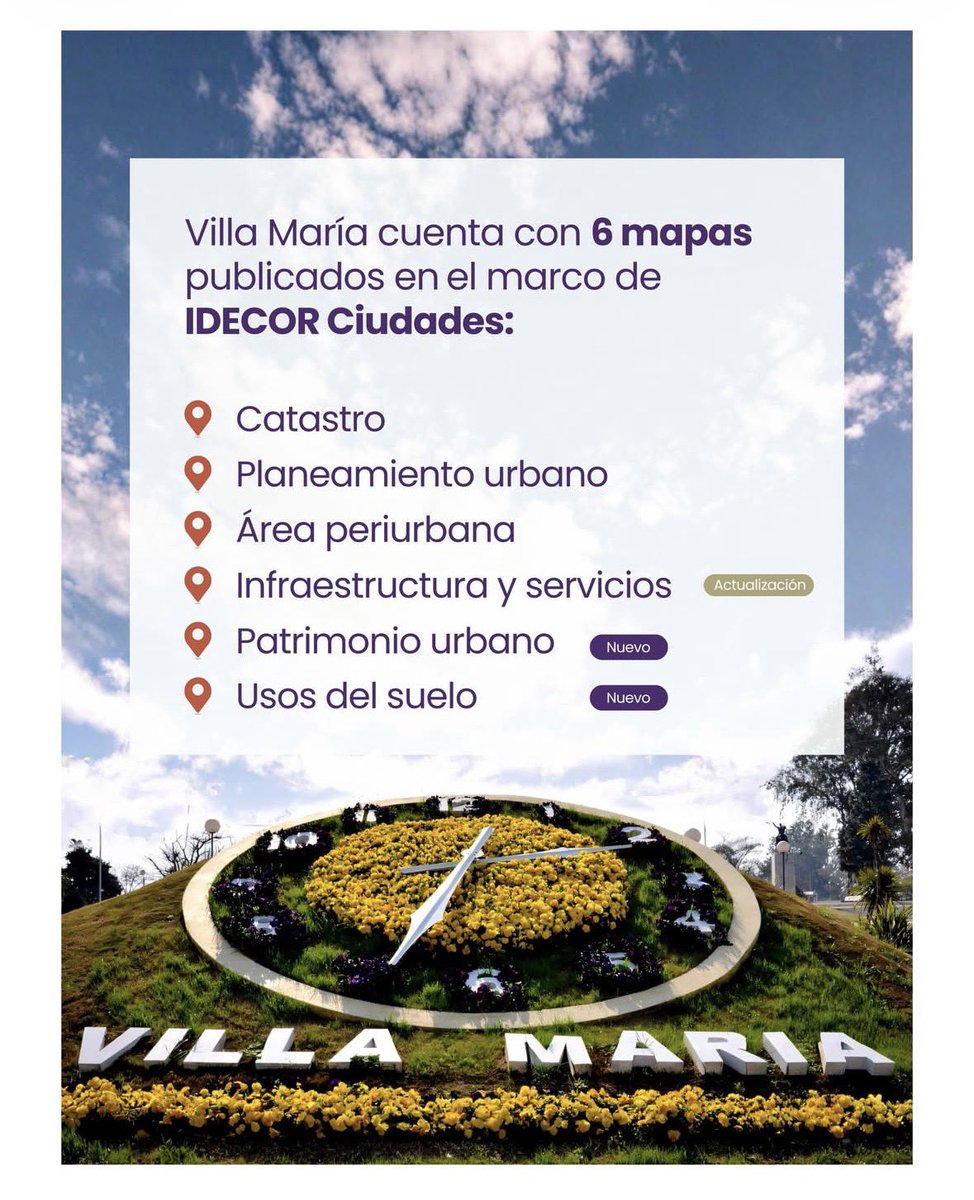 vnavarroalegre's tweet photo. Planificar una ciudad también es contar con información precisa y accesible.
#VillaMaría incorporó nuevos mapas de Patrimonio Urbano y Usos del Suelo a #IDECOR, la Infraestructura de Datos Espaciales de #Córdoba, y actualizó su mapa de Infraestructura y Servicios. Hoy nuestra ciudad cuenta con seis cartografías abiertas que permiten consultar datos sobre barrios, patrimonio, espacios verdes, transporte, redes de agua, gas, cloacas y normativas urbanas.
Estas herramientas fortalecen la planificación, brindan mayor transparencia, facilitan proyectos públicos y privados y permiten que vecinos, profesionales e instituciones accedan a información territorial actualizada para pensar el presente y el futuro de Villa María.
Más información en https://t.co/vyWVTsadFK
#VillaMaría #IDECOR #DatosAbiertos #PlanificaciónUrbana #Patrimonio #Infraestructura #DesarrolloLocal
Detalles: https://t.co/mWG6tA7xN5
