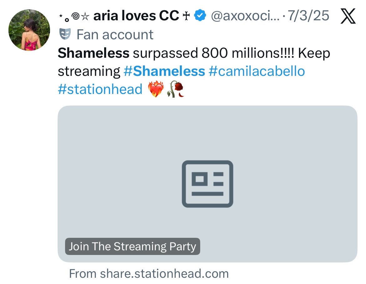 axoxocitygirl's tweet photo. From celebrating 800 MILLION streams to reaching 1 BILLION for Shameless. 😱❤️‍🔥

We never stopped streaming, never gave up, and we did it!!! 👏👏👏👏🥹❤️
#Shameless1Billion ! 
👏👏👏👏🙂‍↕️🙂‍↕️🙂‍↕️👏👏👏 https://t.co/HNY6I4jT5h